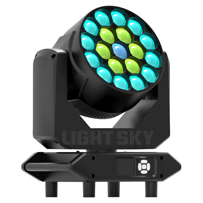 Поворотная голова LED типа WASH, 19 х 20 Вт, 4-в-1 RGBW, линза PMMA, угол раскрытия луча 7° до 55°, 2500K-10000K LIGHT SKY TX-1920-ZOOM