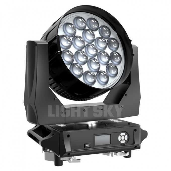 Светодиодная «вращающаяся голова» Wash 19X40Вт 4-в-1 RGBW Osram светодиодов, угол раскрытия луча 5°-55°. Управление по: DMX512, RDM LIGHT SKY TX1940-ZOOM